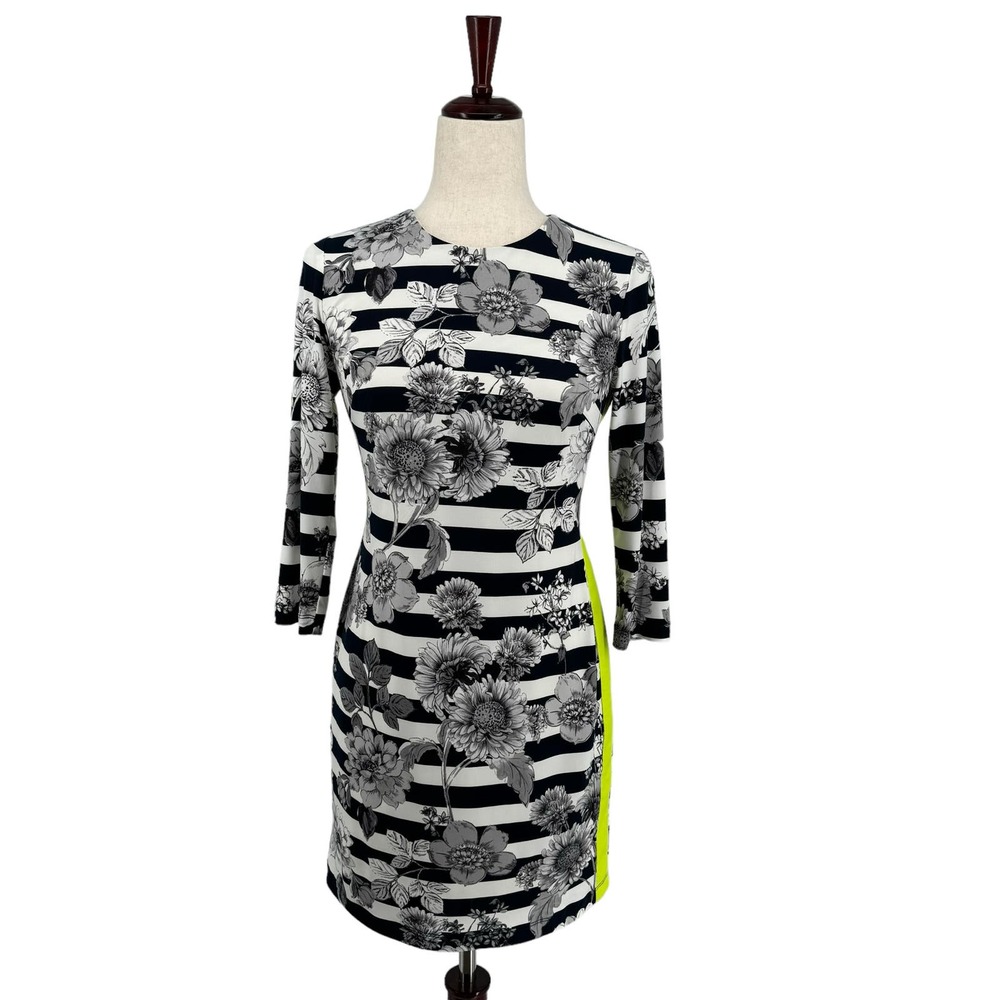 Eliza J Long Sleeve Floral Stripe Mini Dress 2 Petite EJ5P8440 Blue White‎